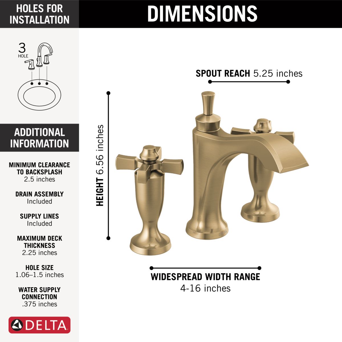 DELTA Dorval Two Handle Widespread Bathroom Faucet — Champagne Bronze