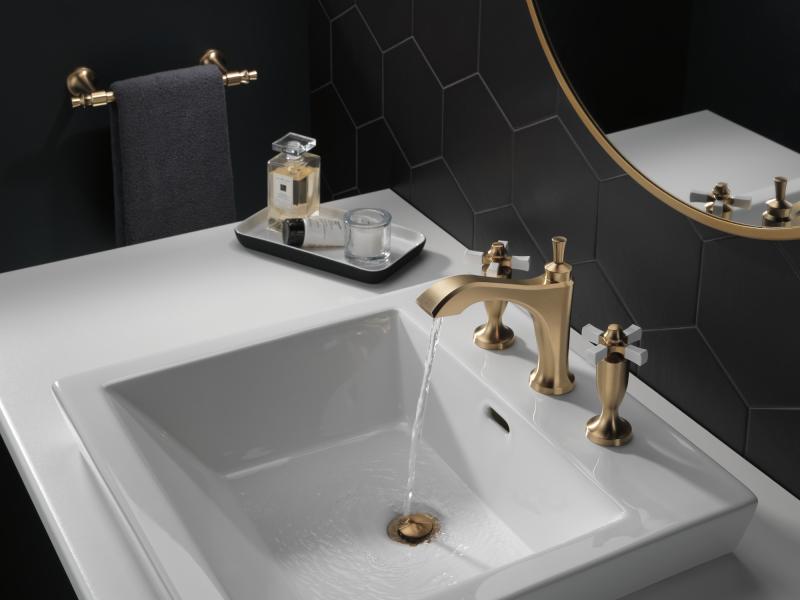 DELTA Dorval Two Handle Widespread Bathroom Faucet — Champagne Bronze / Porcelain