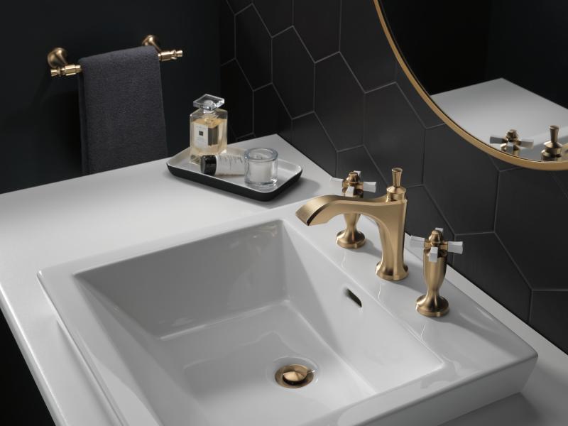 DELTA Dorval Two Handle Widespread Bathroom Faucet — Champagne Bronze / Porcelain