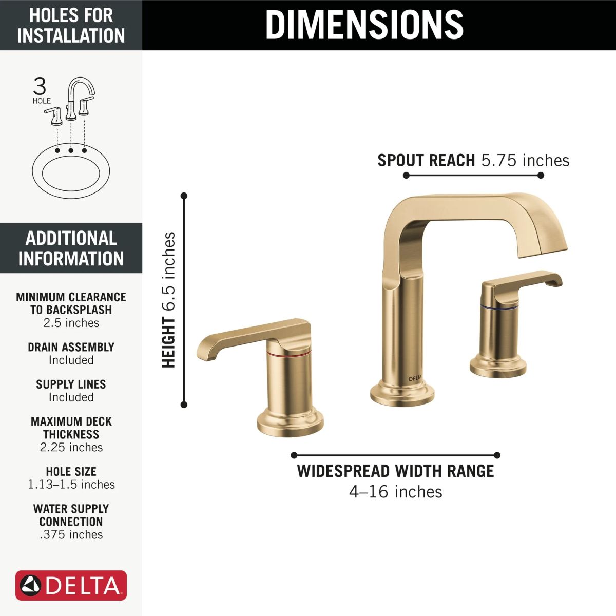 DELTA Tetra Two Handle Widespread Bathroom Faucet — Lumicoat® Champagne Bronze