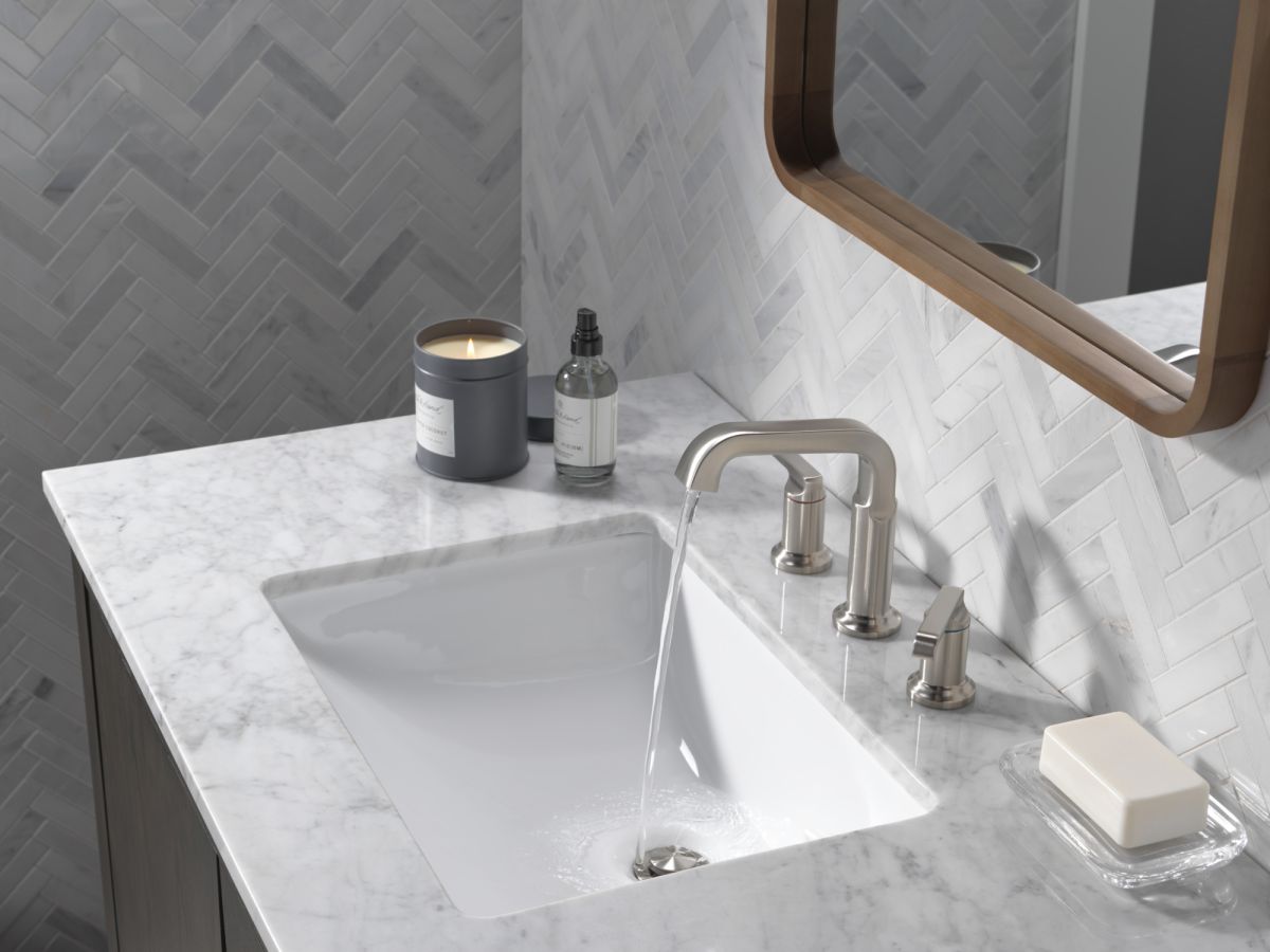 DELTA Tetra Two Handle Widespread Bathroom Faucet — Lumicoat® Stainless
