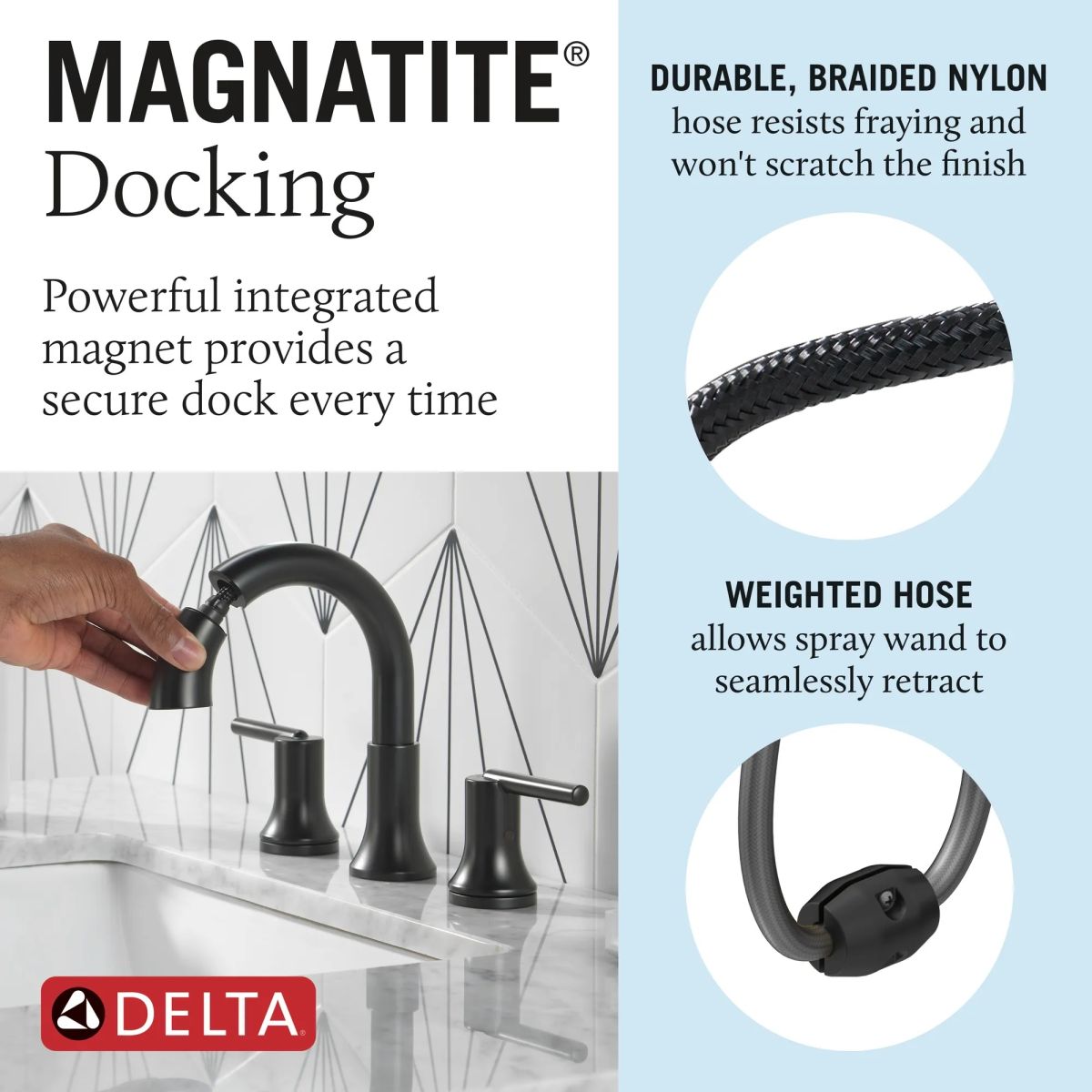 DELTA Trinsic Two Handle Widespread Pull Down Bathroom Faucet — Matte Black