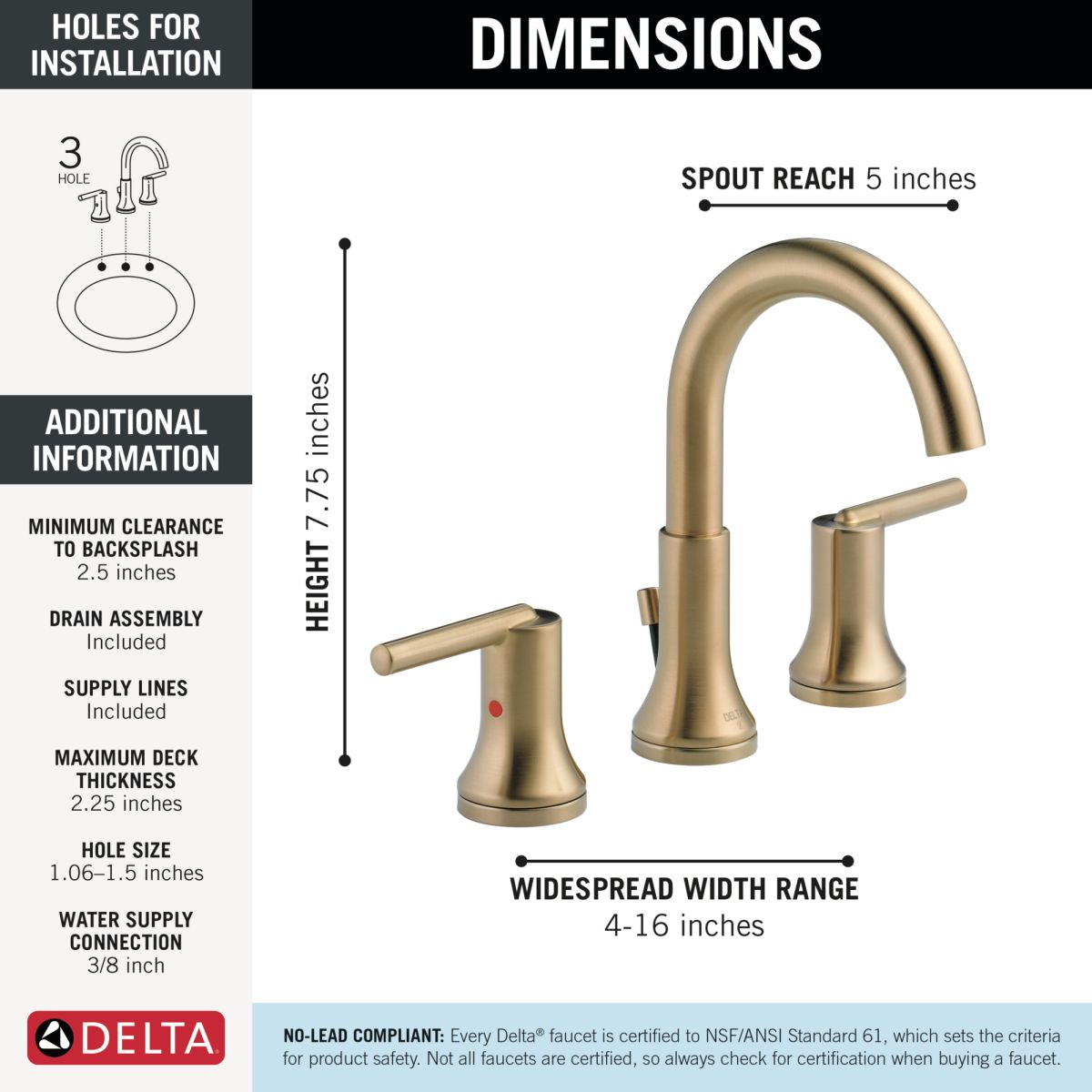 DELTA Trinsic Two Handle Widespread Bathroom Faucet — Champagne Bronze