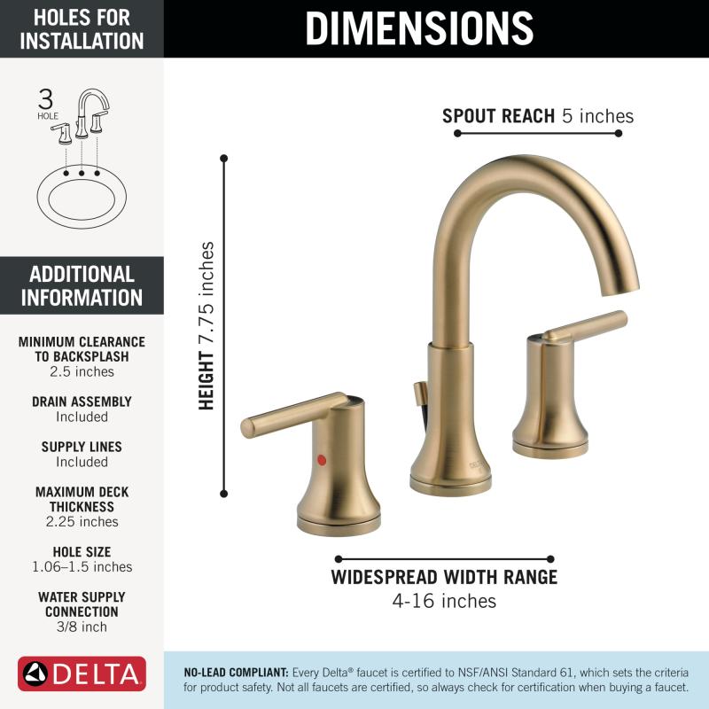 DELTA Trinsic Two Handle Widespread Bathroom Faucet — Champagne Bronze