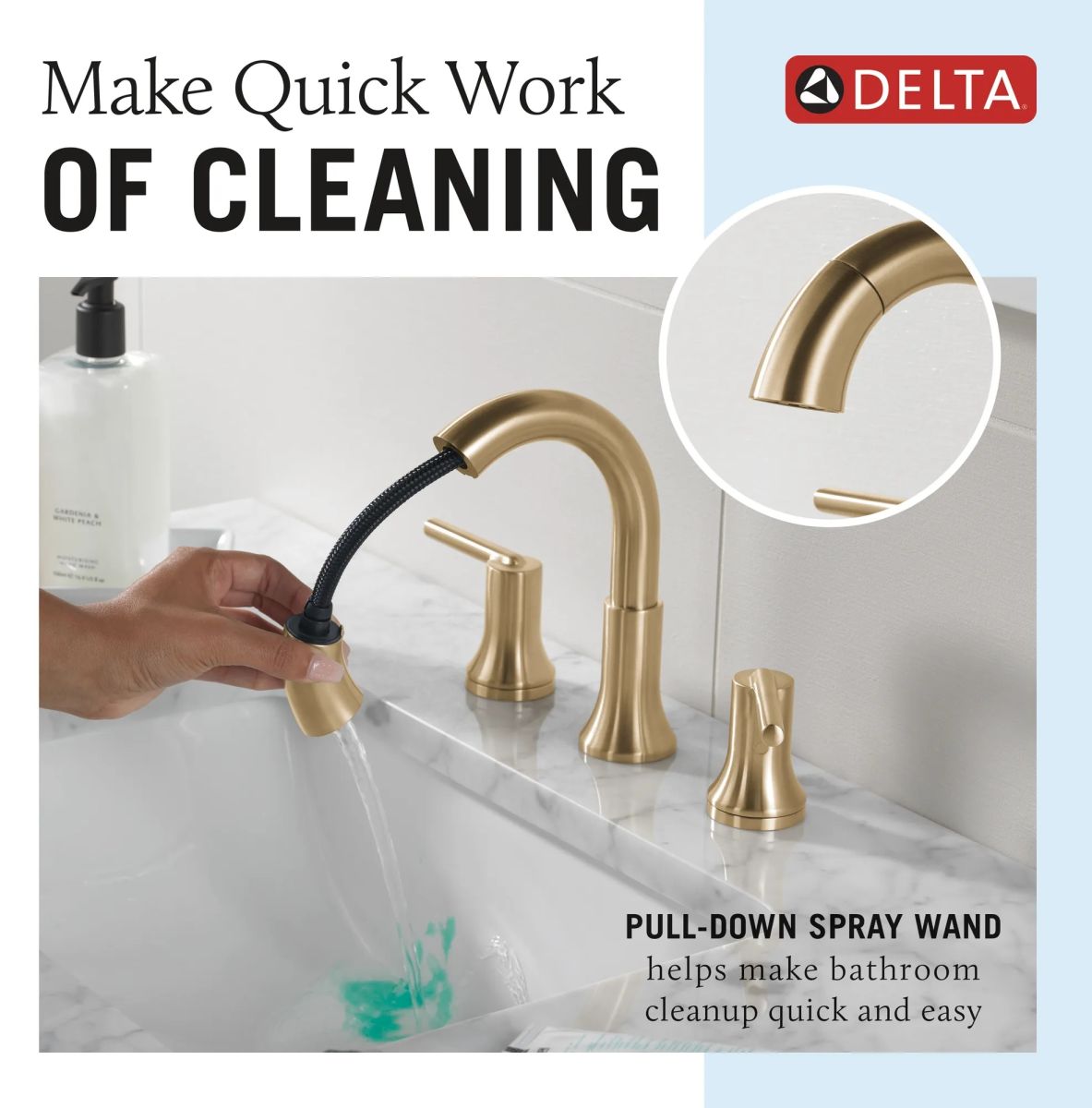 DELTA Trinsic Two Handle Widespread Pull Down Bathroom Faucet — Champagne Bronze