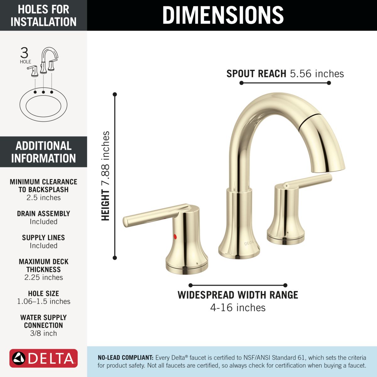DELTA Trinsic Two Handle Widespread Pull Down Bathroom — Polished Nickel