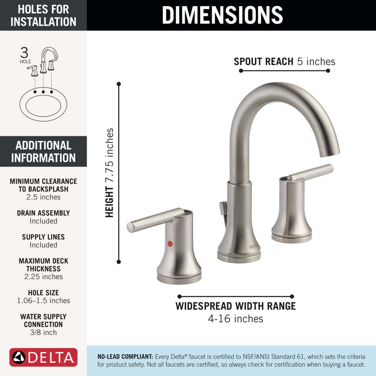 DELTA Trinsic Two Handle Widespread Bathroom Faucet — Stainless