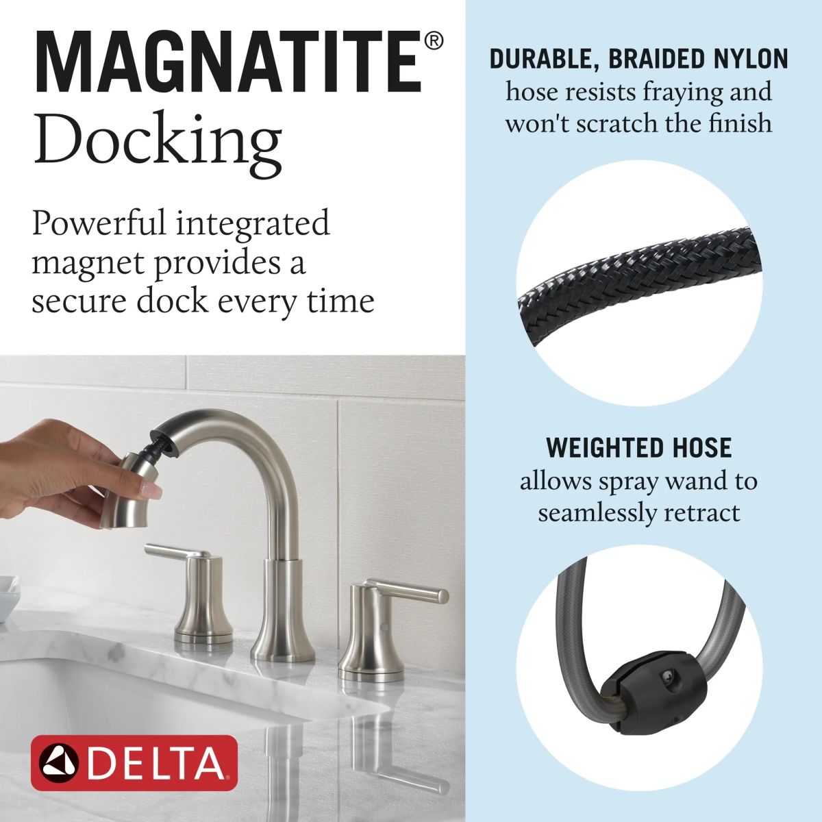 DELTA Trinsic Two Handle Widespread Pull Down Bathroom Faucet — Stainless