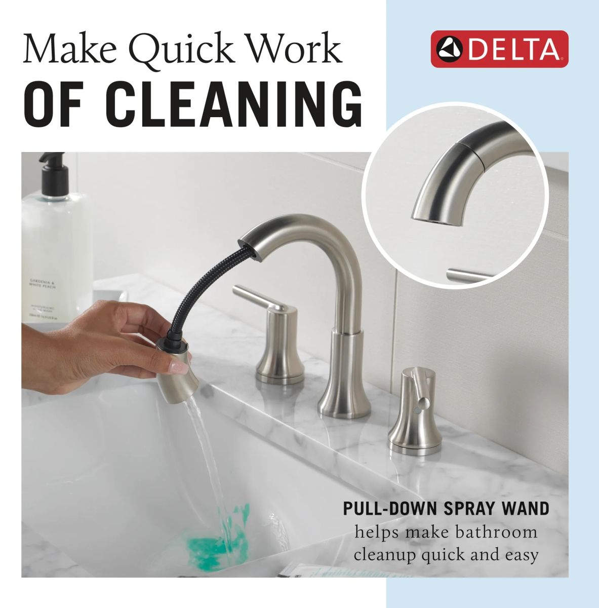 DELTA Trinsic Two Handle Widespread Pull Down Bathroom Faucet — Stainless