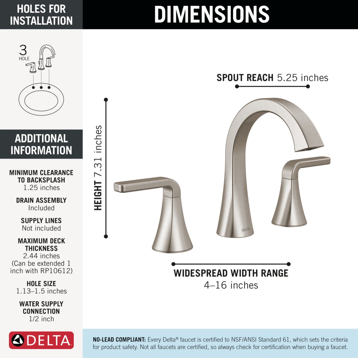 DELTA Lineax Two Handle Widespread Bathroom Faucet — Stainless