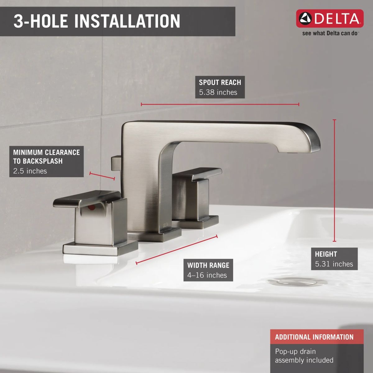 DELTA Ara Two Handle Widespread Bathroom Faucet — Stainless
