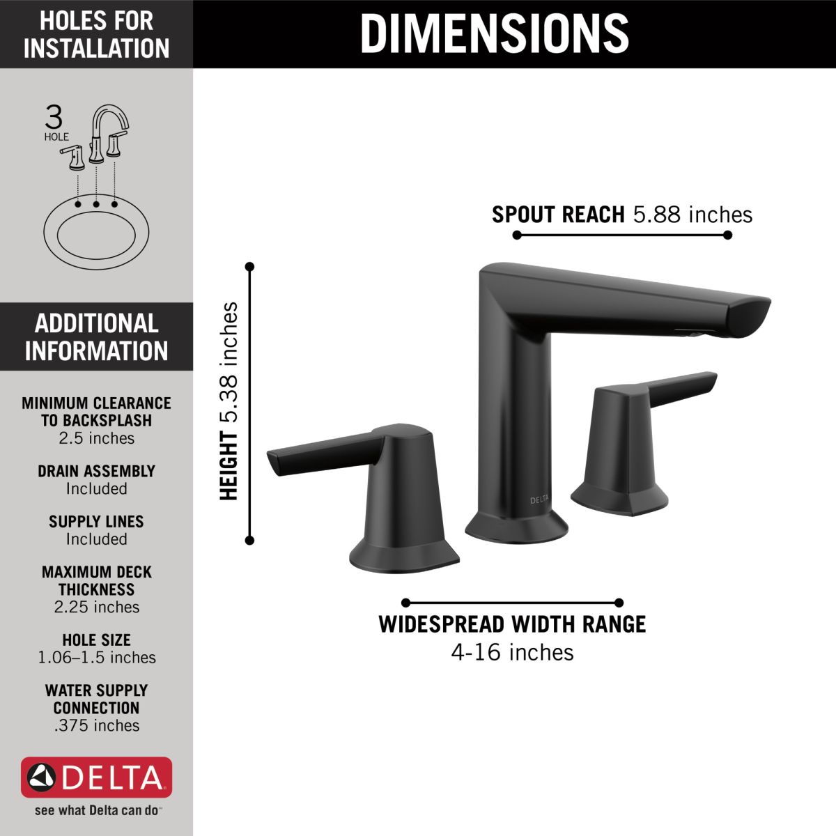 DELTA Galeon Two Handle Widespread Bathroom Faucet — Matte Black