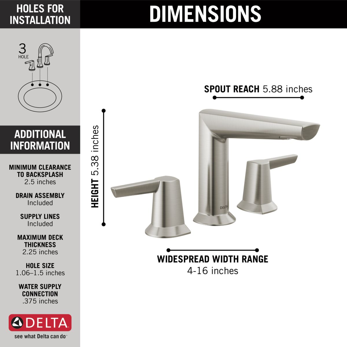 DELTA Galeon Two Handle Widespread Bathroom Faucet — Lumicoat® Stainless