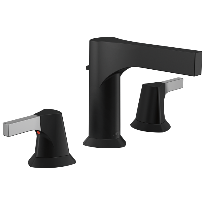 DELTA Zura Two Handle Widespread Bathroom Faucet — Chrome / Matte Black