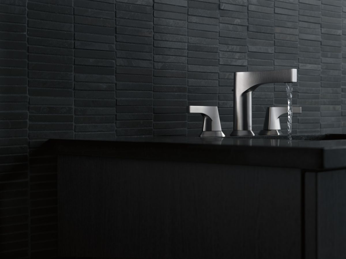 DELTA Zura Two Handle Widespread Bathroom Faucet — Stainless