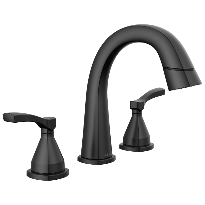 DELTA Stryke Two Handle Widespread Pull Down Bathroom Faucet — Matte Black
