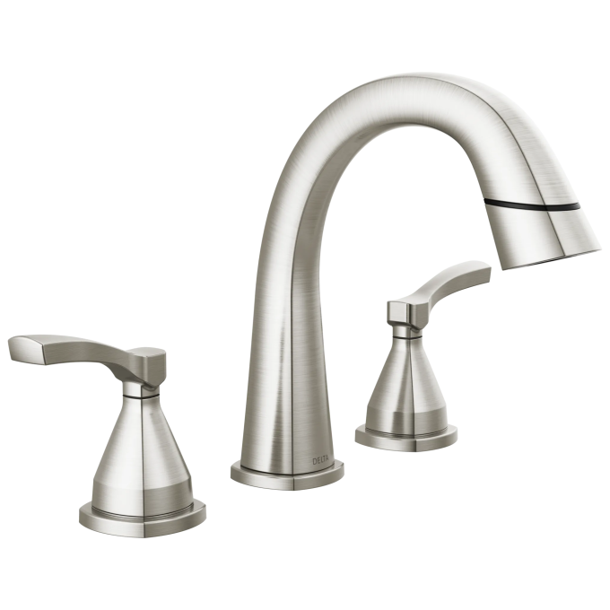 DELTA Stryke Two Handle Widespread Pull Down Bathroom Faucet — Lumicoat® Stainless