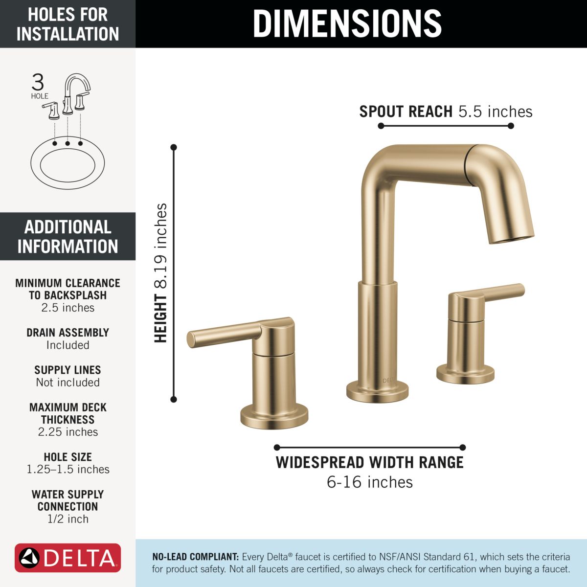 DELTA Nicoli Two Handle Widespread Pull-Down Bathroom Faucet — Champagne Bronze