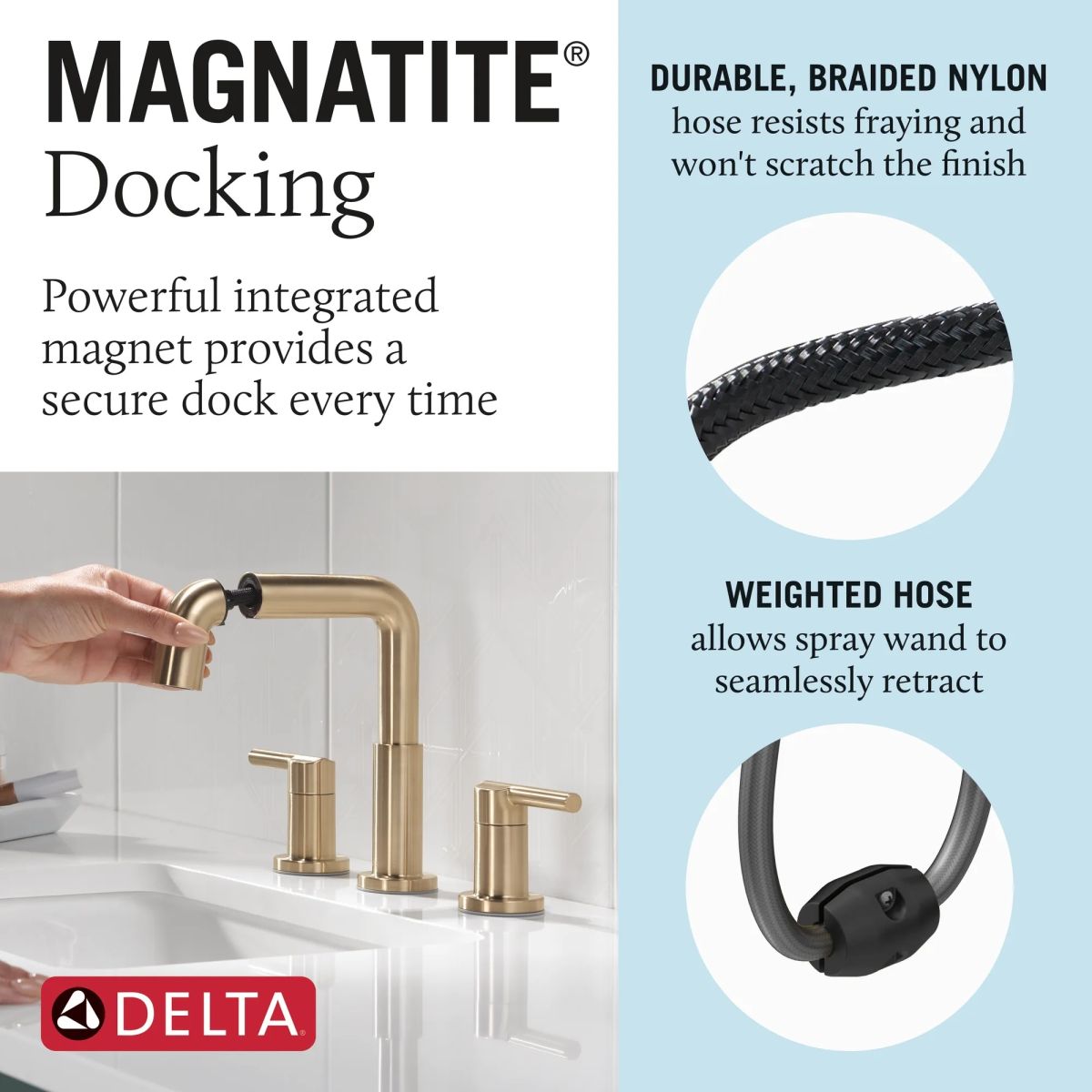 DELTA Nicoli Two Handle Widespread Pull-Down Bathroom Faucet — Champagne Bronze