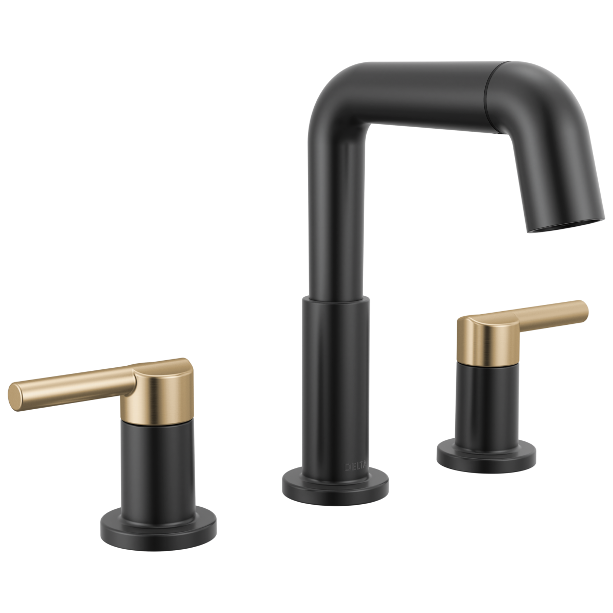 DELTA Nicoli Two Handle Widespread Pull-Down Bathroom Faucet — Matte Black / Champagne Bronze