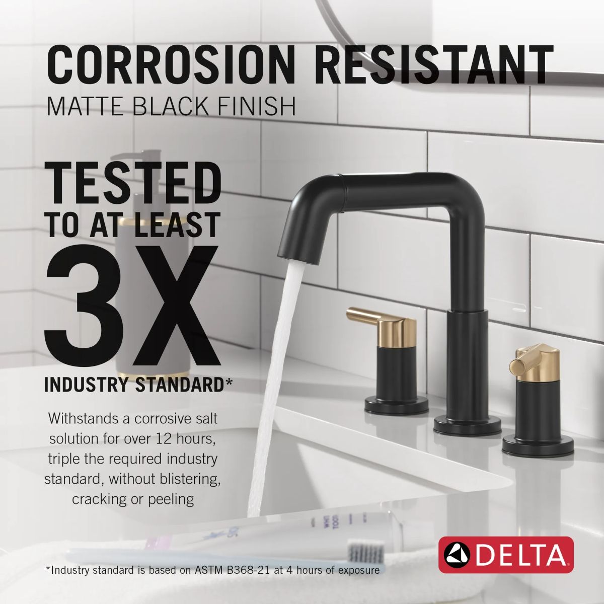 DELTA Nicoli Two Handle Widespread Pull-Down Bathroom Faucet — Matte Black / Champagne Bronze