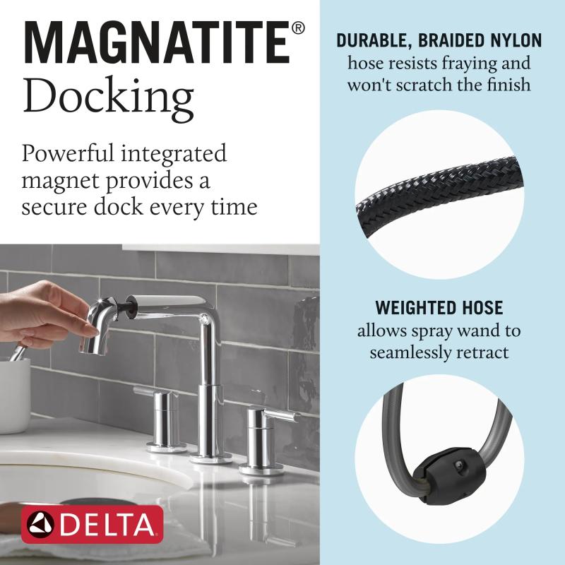 DELTA Nicoli Two Handle Widespread Pull-Down Bathroom Faucet — Chrome