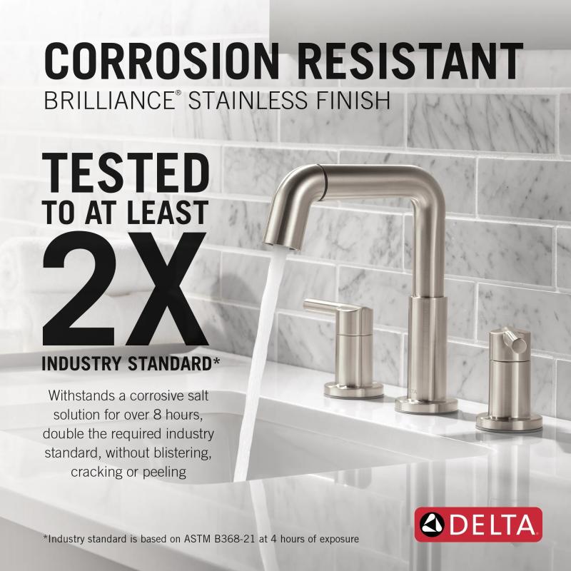 DELTA Nicoli Two Handle Widespread Pull-Down Bathroom Faucet — Stainless