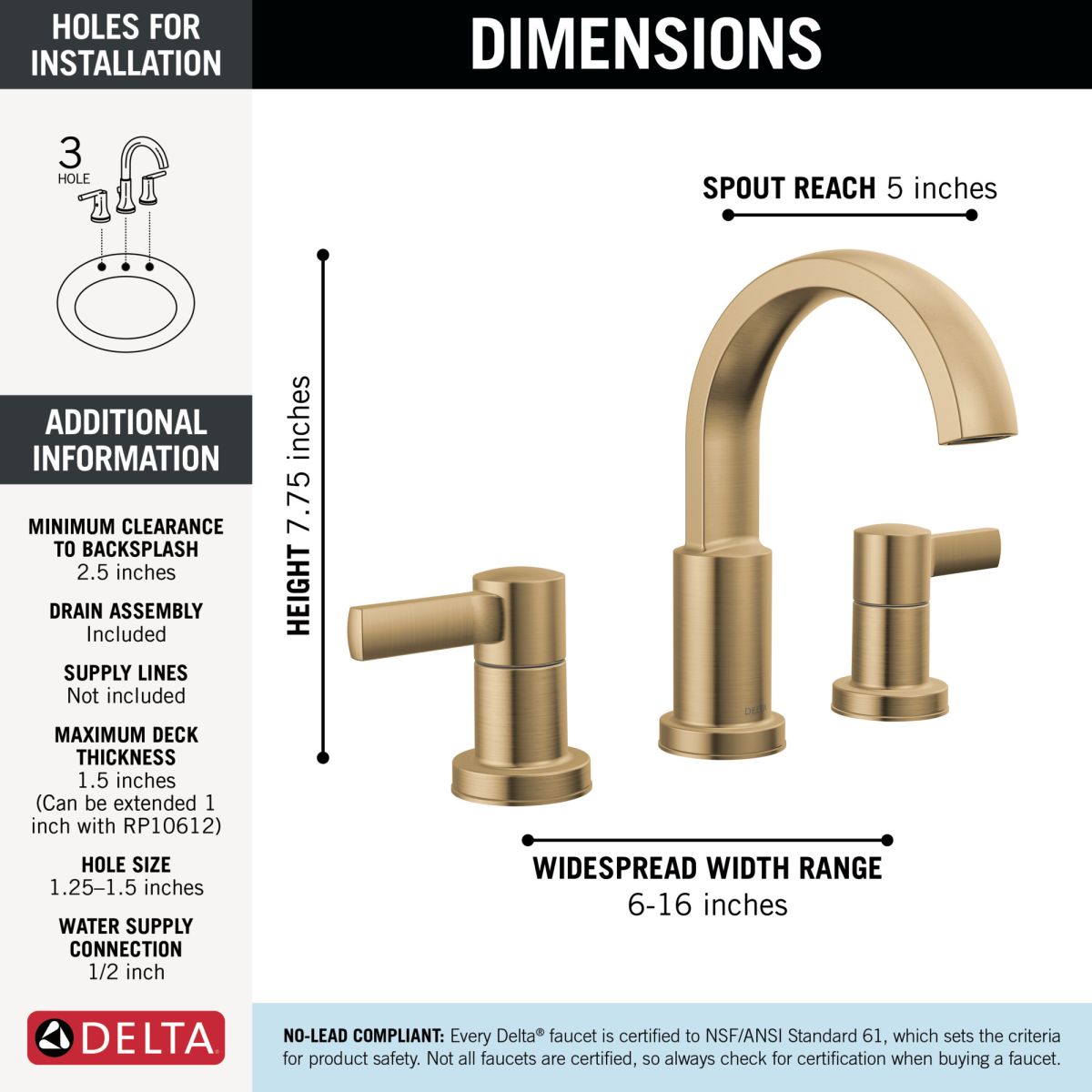 DELTA Albion  Two Handle Widespread Bathroom Faucet — Champagne Bronze