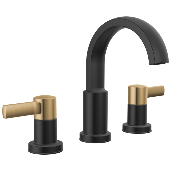 DELTA Albion  Two Handle Widespread Bathroom Faucet — Matte Black / Champagne Bronze