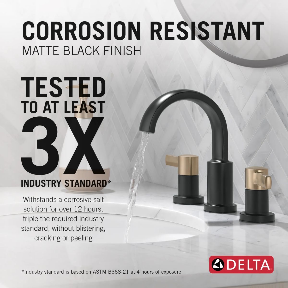 DELTA Albion  Two Handle Widespread Bathroom Faucet — Matte Black / Champagne Bronze