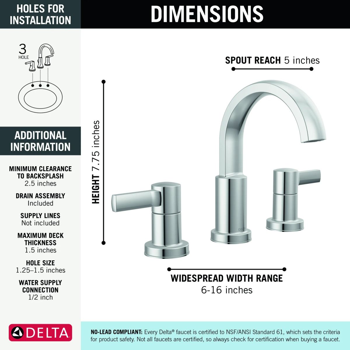 DELTA Albion  Two Handle Widespread Bathroom Faucet — Chrome