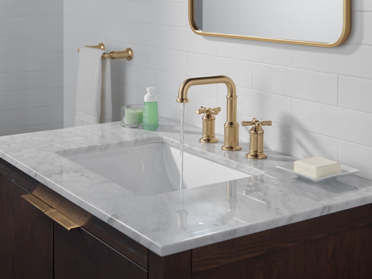 DELTA Broderick Two Handle Widespread Bathroom Faucet — Lumicoat® Champagne Bronze