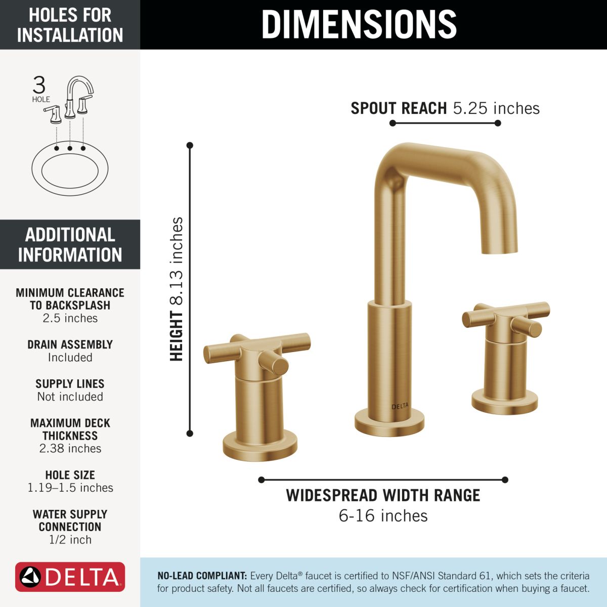 DELTA Nicoli Two Handle Widespread Bathroom Faucet — Champagne Bronze
