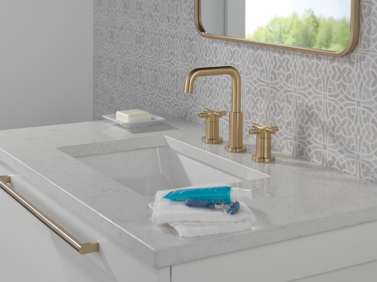 DELTA Nicoli Two Handle Widespread Bathroom Faucet — Champagne Bronze