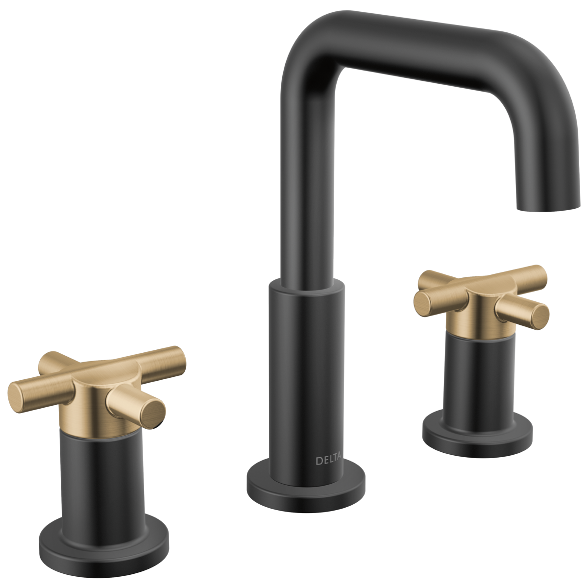 DELTA Nicoli Two Handle Widespread Bathroom Faucet — Matte Black / Champagne Bronze