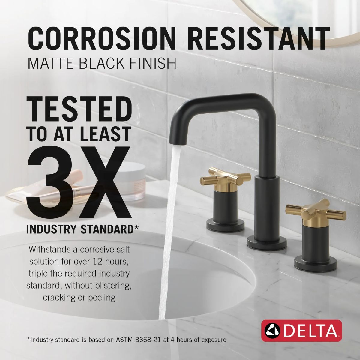 DELTA Nicoli Two Handle Widespread Bathroom Faucet — Matte Black / Champagne Bronze
