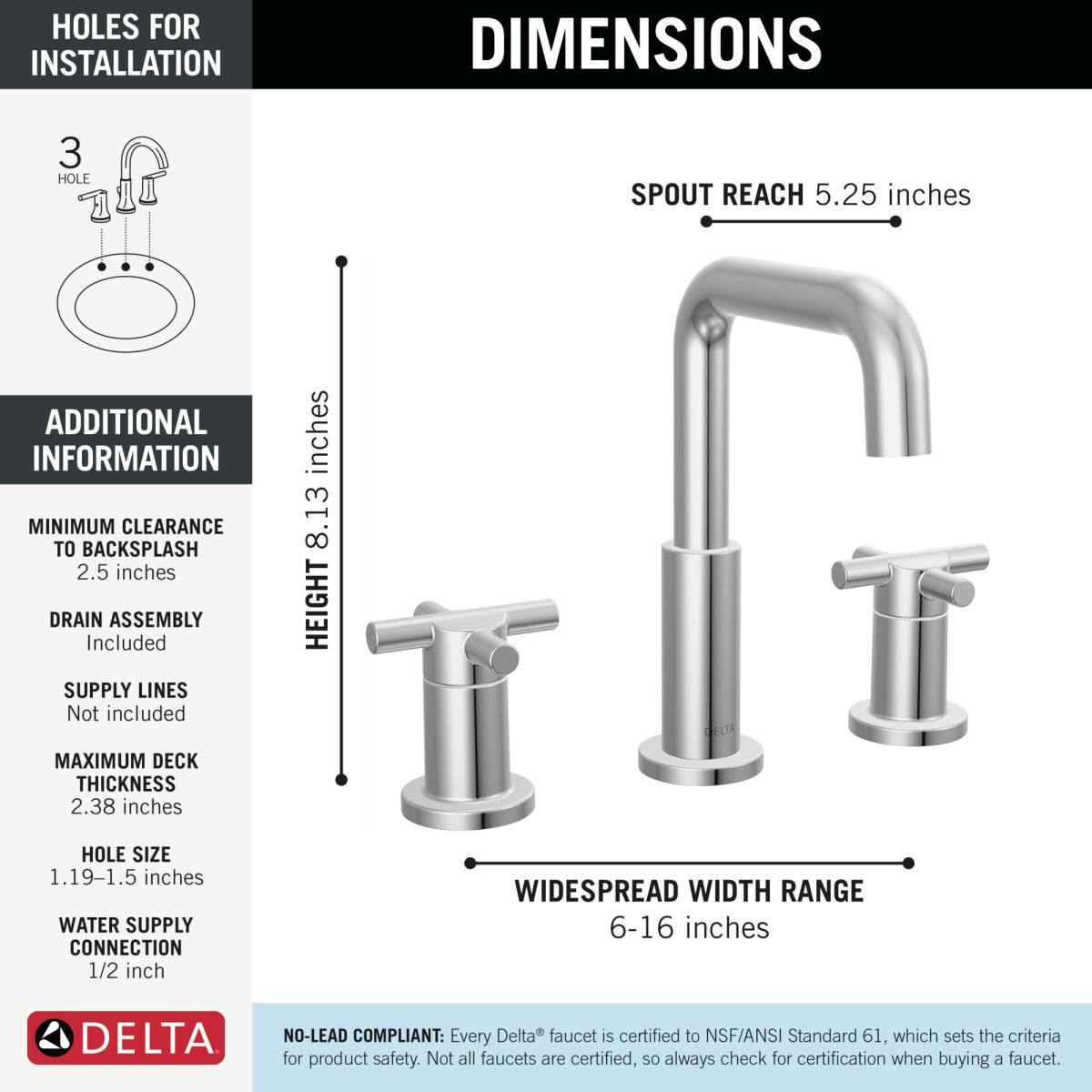 DELTA Nicoli Two Handle Widespread Bathroom Faucet — Chrome