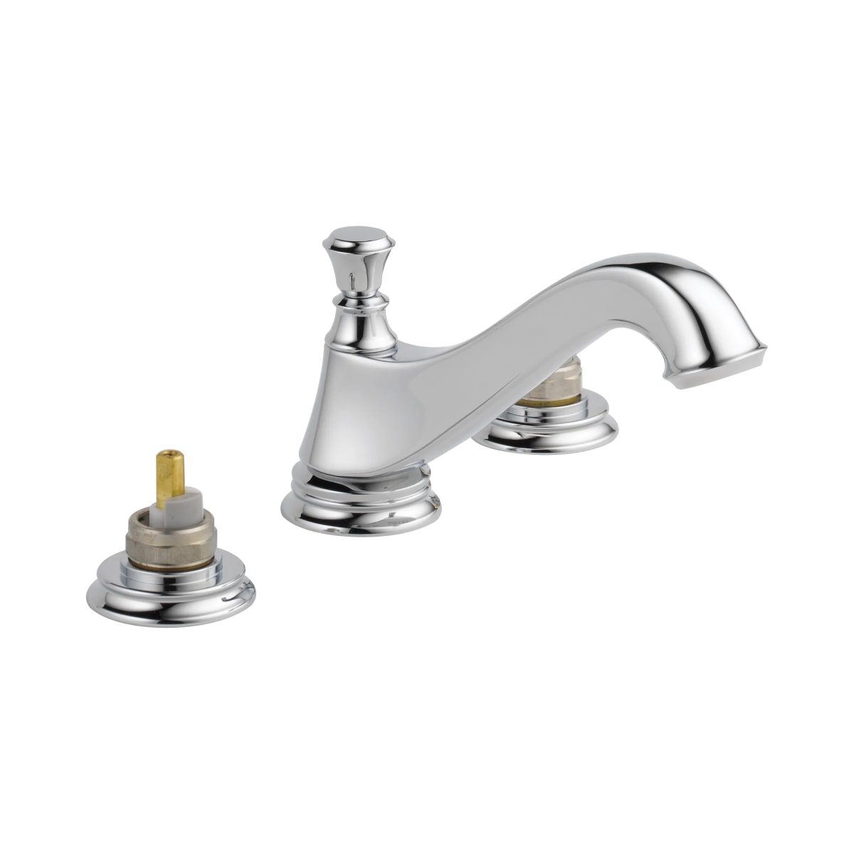 DELTA Cassidy Two Handle Widespread Bathroom Faucet - Low Arc Spout - Less Handles — Chrome