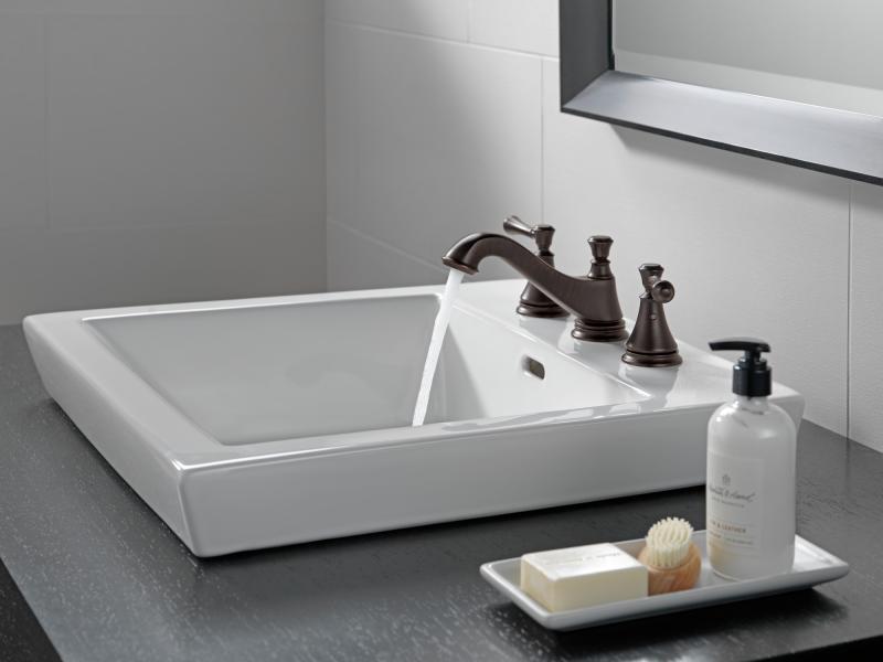DELTA Cassidy Two Handle Widespread Bathroom Faucet - Low Arc Spout - Less Handles — Venetian Bronze