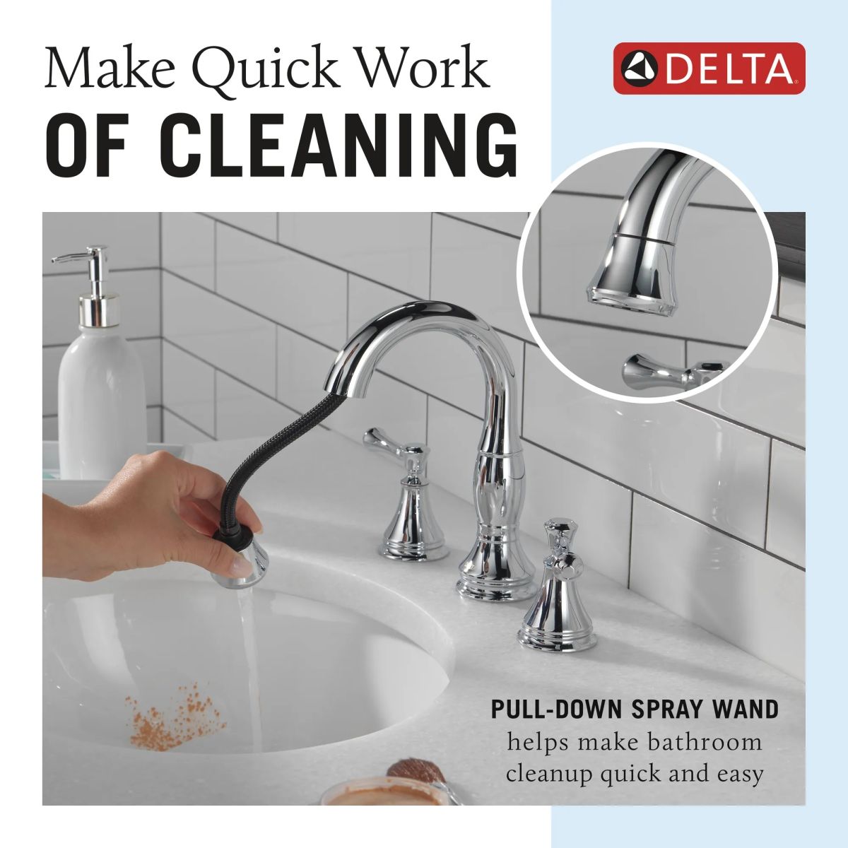 DELTA Cassidy Two Handle Widespread Pull-Down Bathroom Faucet — Chrome