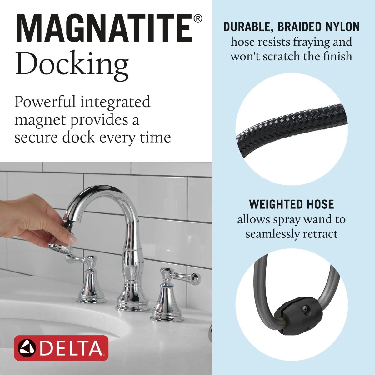 DELTA Cassidy Two Handle Widespread Pull-Down Bathroom Faucet — Chrome