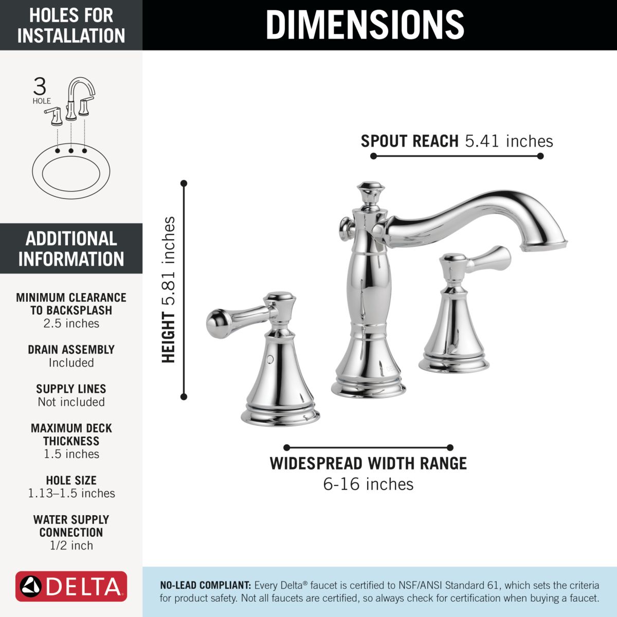 DELTA Cassidy Two Handle Widespread Bathroom Faucet — Chrome