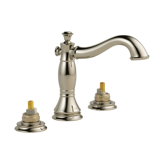 DELTA Cassidy Two Handle Widespread Bathroom Faucet - Less Handles — Polished Nickel