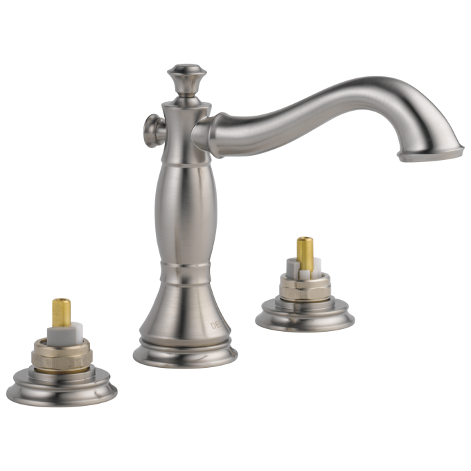 DELTA Cassidy Two Handle Widespread Bathroom Faucet - Less Handles — Stainless