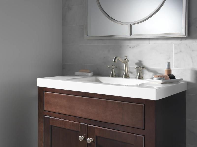 DELTA Cassidy Two Handle Widespread Bathroom Faucet - Less Handles — Stainless