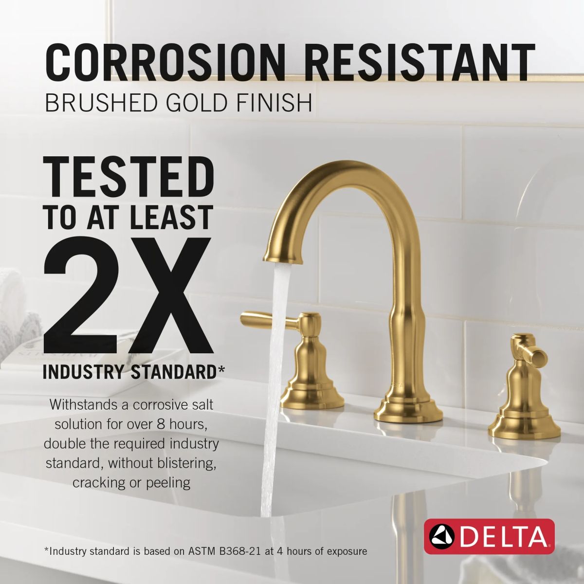 DELTA Roe Two Handle Widespread Bathroom Faucet — Brushed Gold