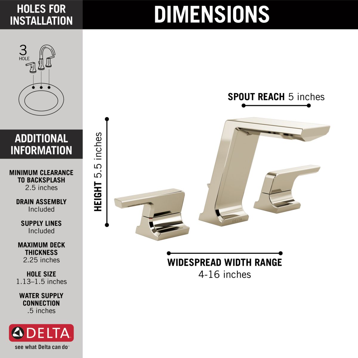 DELTA Pivotal Two Handle Widespread Bathroom Faucet — Lumicoat® Polished Nickel