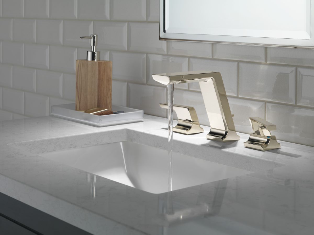 DELTA Pivotal Two Handle Widespread Bathroom Faucet — Lumicoat® Polished Nickel