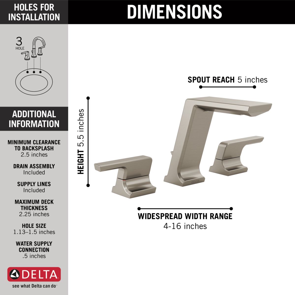 DELTA Pivotal Two Handle Widespread Bathroom Faucet — Lumicoat® Stainless