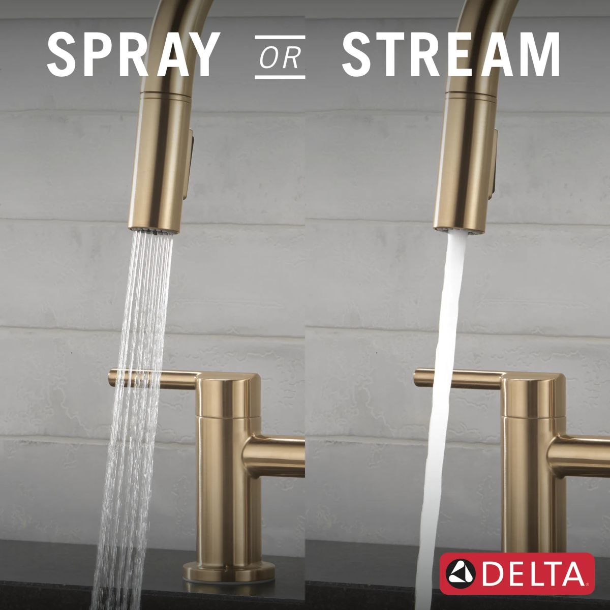 DELTA Nicoli Two Handle Pull-Down Bridge Kitchen Faucet — Champagne Bronze